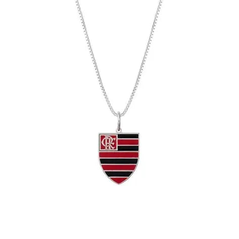 Pingente Escudo em Prata 925 Colorido com Corrente de 42cm - Oficial Flamengo - UN